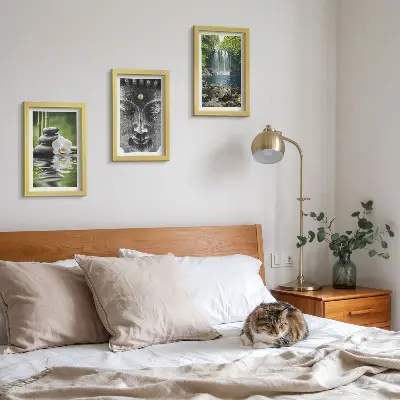Tríptico com moldura quadro harmonia da natureza com pedras, água e buda