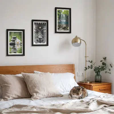 Tríptico com moldura quadro harmonia da natureza com pedras, água e buda