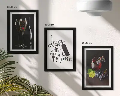 Conjunto de 3 quadros decorativos com estampa de taças de vinho, uvas e inscrição temática