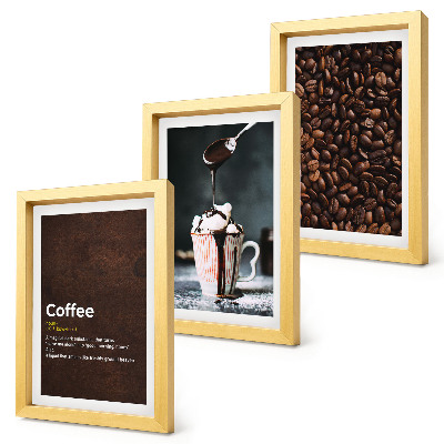 Conjunto de molduras com imagens Definição de bebida de chantilly com grãos de café