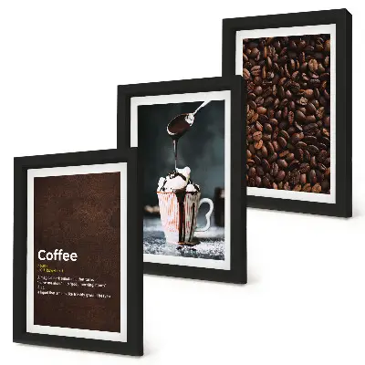 Conjunto de molduras com imagens de definição de bebida de chantilly com grãos de café