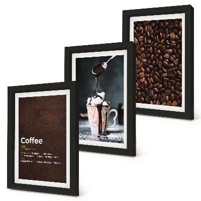 Conjunto de molduras com imagens Definição de bebida de chantilly com grãos de café