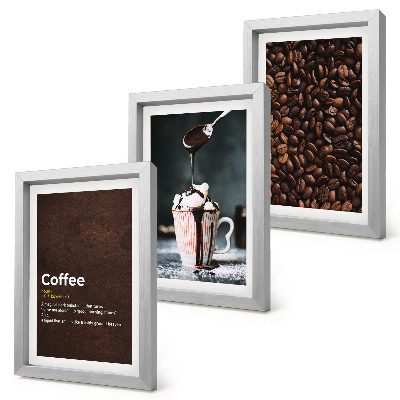 Conjunto de molduras com imagens Definição de bebida de chantilly com grãos de café