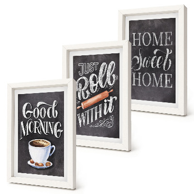 Conjunto de 3 quadros decorativos Temas para cozinha doméstica, inscrições em quadro-negro