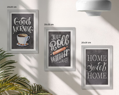 Conjunto de 3 quadros decorativos Temas para cozinha doméstica, inscrições em quadro-negro