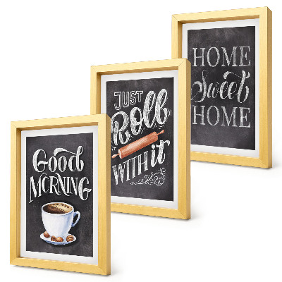 Conjunto de 3 quadros decorativos Temas para cozinha doméstica, inscrições em quadro-negro