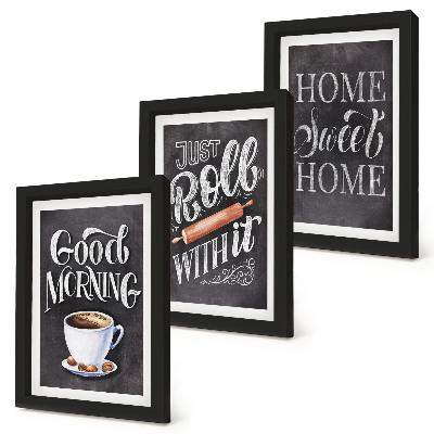 Conjunto de 3 quadros decorativos Temas para cozinha doméstica, inscrições em quadro-negro