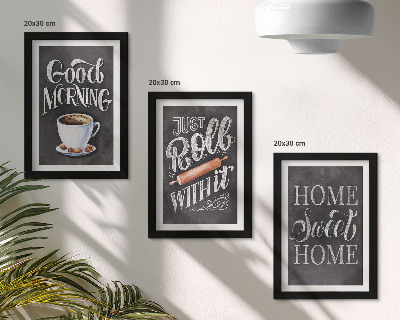 Conjunto de 3 quadros decorativos Temas para cozinha doméstica, inscrições em quadro-negro