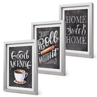 Conjunto de 3 quadros decorativos Temas para cozinha doméstica, inscrições em quadro-negro