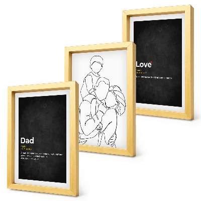 Tríptico com moldura Desenhos de família com definições de amor e paternidade.