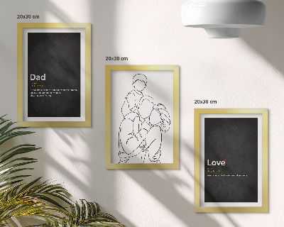 Tríptico com moldura Desenhos de família com definições de amor e paternidade.