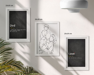 Tríptico com moldura Desenhos de família com definições de amor e paternidade.