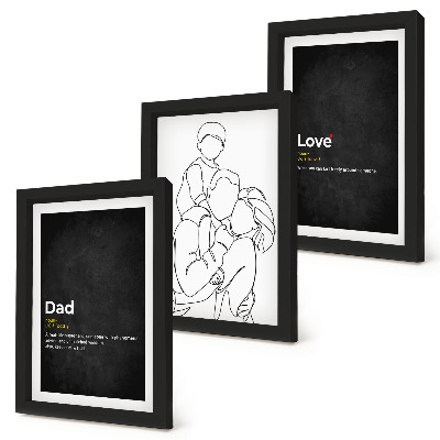 Tríptico com moldura Desenhos de família com definições de amor e paternidade.