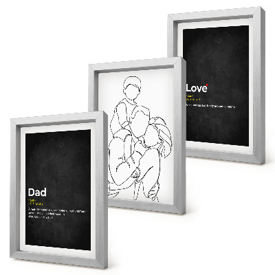 Tríptico com moldura Desenhos de família com definições de amor e paternidade.