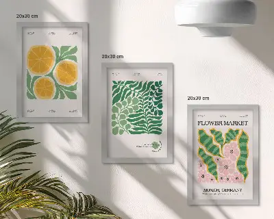 Conjunto de molduras com imagens com motivos de frutas e plantas em tons pastel