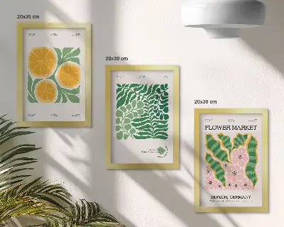 Conjunto de molduras com imagens com motivos de frutas e plantas em tons pastel