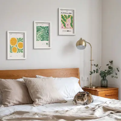 Conjunto de molduras com imagens com motivos de frutas e plantas em tons pastel