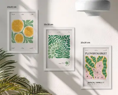 Conjunto de molduras com imagens com motivos de frutas e plantas em tons pastel