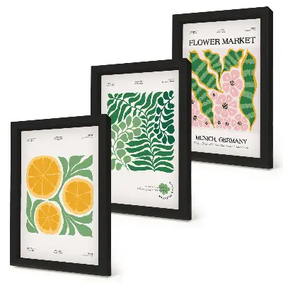 Conjunto de molduras com imagens com motivos de frutas e plantas em tons pastel