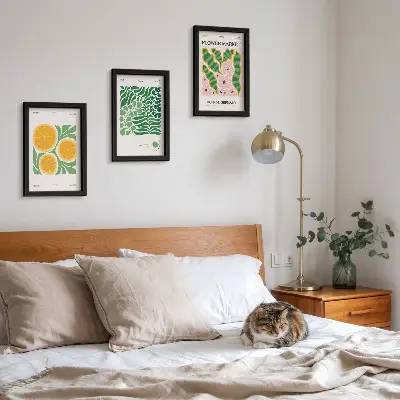 Conjunto de molduras com imagens com motivos de frutas e plantas em tons pastel