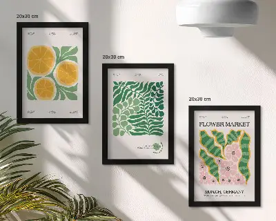 Conjunto de molduras com imagens com motivos de frutas e plantas em tons pastel