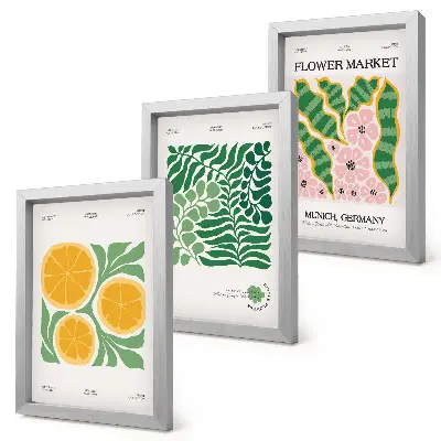 Conjunto de molduras com imagens com motivos de frutas e plantas em tons pastel
