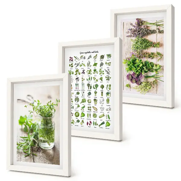 Tríptico com moldura plantas secas para lista de ervas culinárias