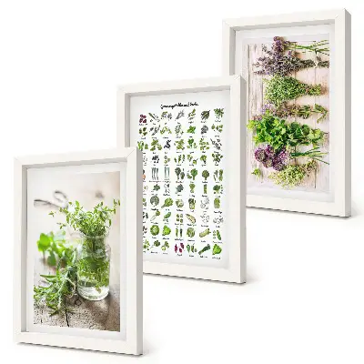 Tríptico com moldura plantas secas para lista de ervas culinárias