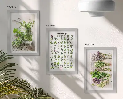 Tríptico com moldura plantas secas para lista de ervas culinárias