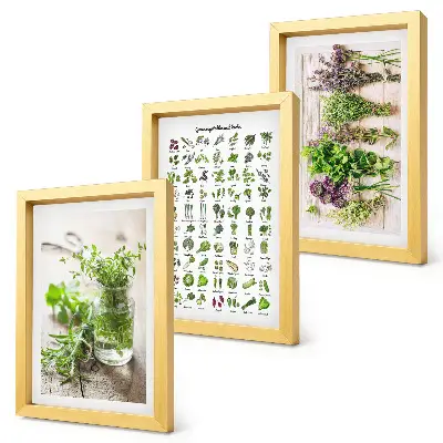 Tríptico com moldura plantas secas para lista de ervas culinárias