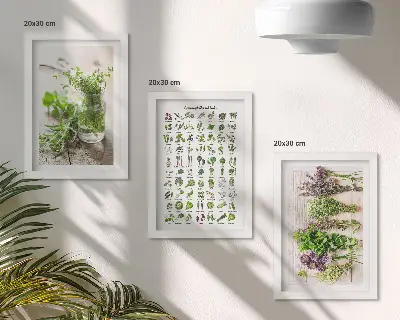 Tríptico com moldura plantas secas para lista de ervas culinárias