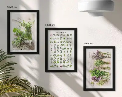 Tríptico com moldura plantas secas para lista de ervas culinárias