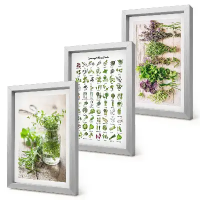Tríptico com moldura plantas secas para lista de ervas culinárias