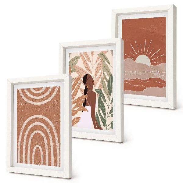 Conjunto de 3 quadros decorativos Formas e ilustrações abstratas boho