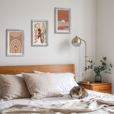 Conjunto de 3 quadros decorativos Formas e ilustrações abstratas boho