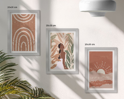 Conjunto de 3 quadros decorativos Formas e ilustrações abstratas boho