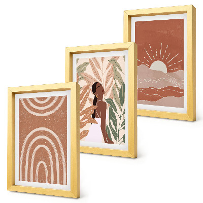 Conjunto de 3 quadros decorativos Formas e ilustrações abstratas boho