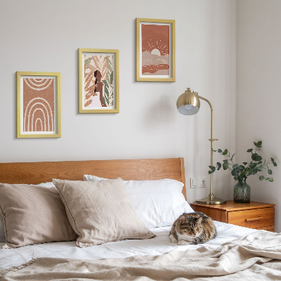 Conjunto de 3 quadros decorativos Formas e ilustrações abstratas boho