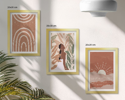 Conjunto de 3 quadros decorativos Formas e ilustrações abstratas boho