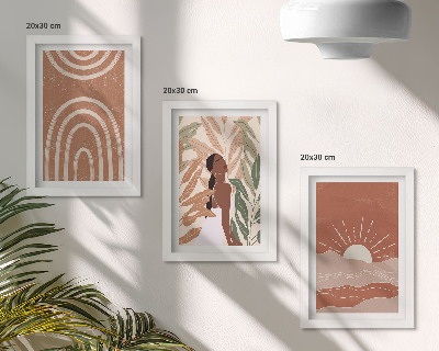 Conjunto de 3 quadros decorativos Formas e ilustrações abstratas boho