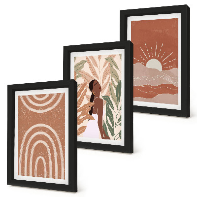 Conjunto de 3 quadros decorativos Formas e ilustrações abstratas boho