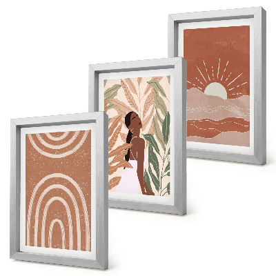 Conjunto de 3 quadros decorativos Formas e ilustrações abstratas boho