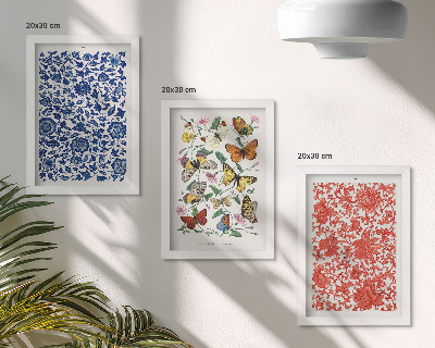 Conjunto de molduras com imagens Pôsteres vintage de flores, borboletas e ornamentos.