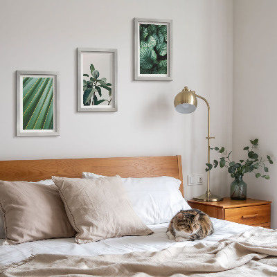 Conjunto de 3 quadros decorativos Folhas tropicais estéticas em vários tons de verde.