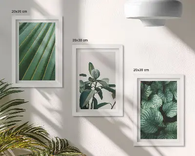 Conjunto de 3 quadros decorativos com estampas de folhas tropicais em vários tons de verde