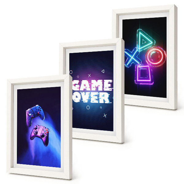 Tríptico com moldura Gamepads com ícones de Game Over