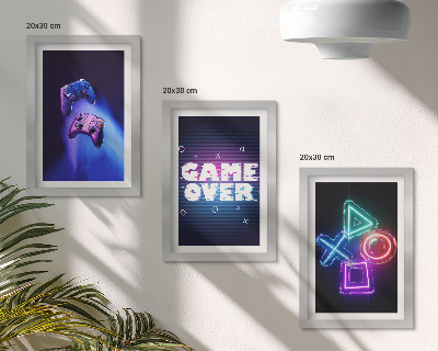 Tríptico com moldura Gamepads com ícones de Game Over