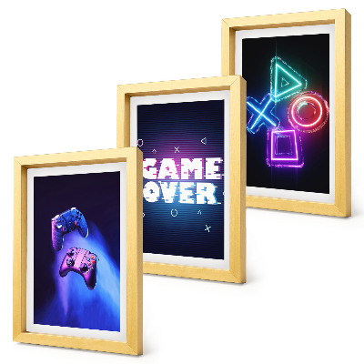 Tríptico com moldura Gamepads com ícones de Game Over