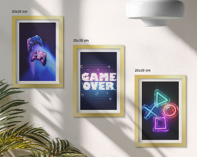 Tríptico com moldura Gamepads com ícones de Game Over
