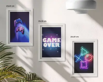 Tríptico com moldura com ícones de game over